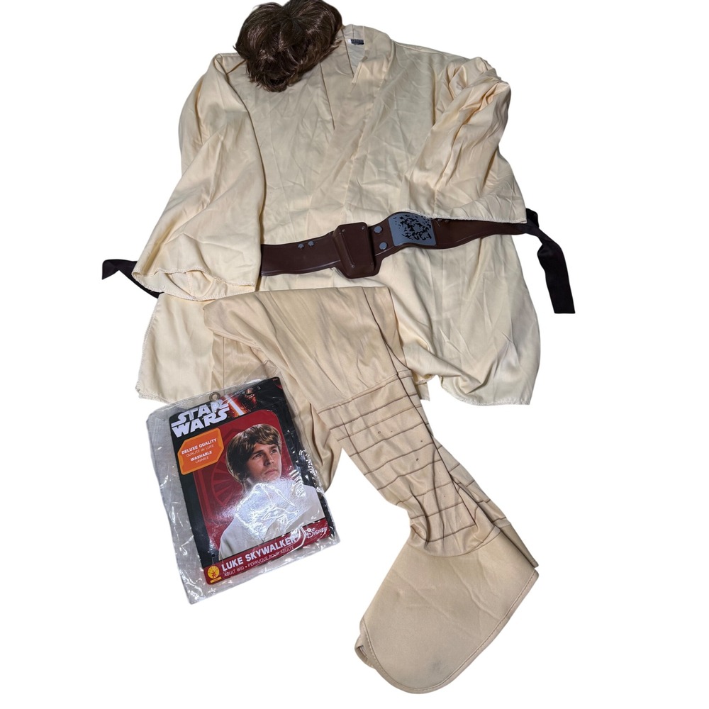 Star Wars Luke Skywalker Costume Mens Tunic Pants Belt Wig Set Cosplay
